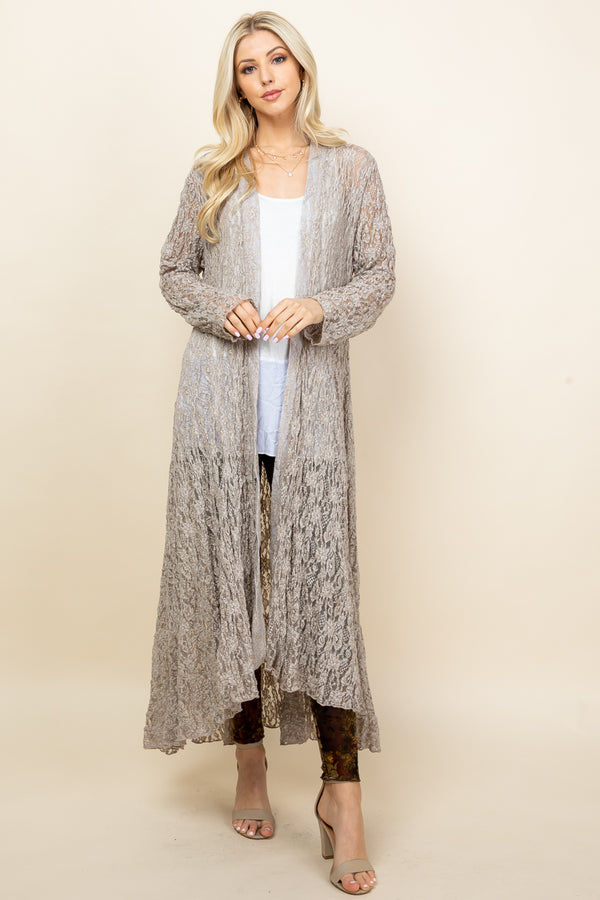 Oatmeal Lace Long Pucker Jacket - Front