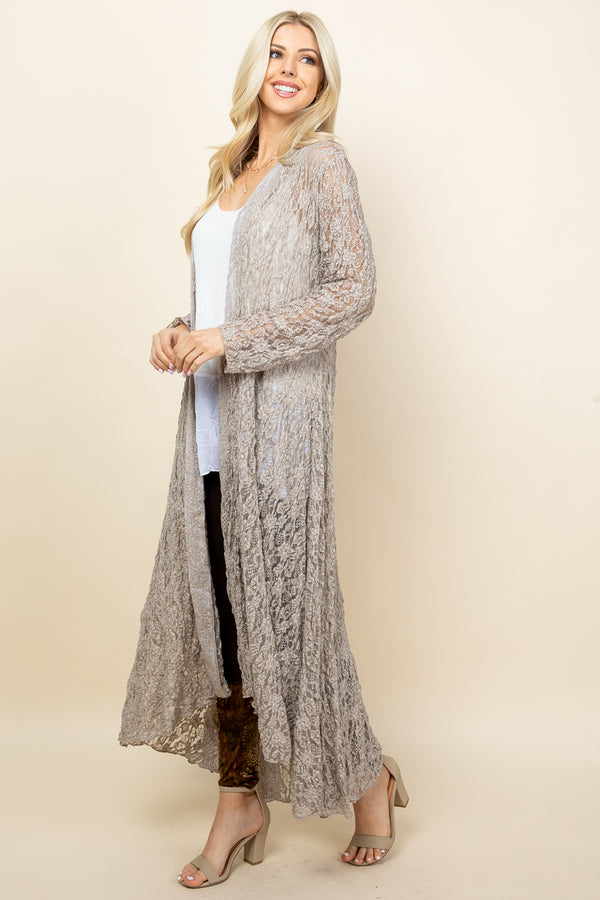 Oatmeal Lace Long Pucker Jacket - Side