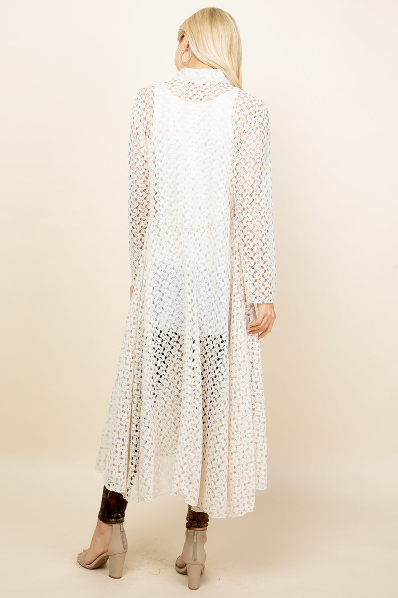 Ivory Crochet Lace Long Jacket - Back